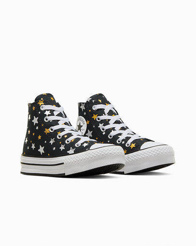 Chuck Taylor All Star Platform Lift Sparkle Black/Silver/Gold, Top and Side View