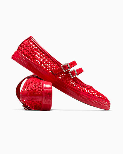 Chuck Taylor All Star Dainty Mary Jane Knit Red/Red/Silver, Detail Angle View