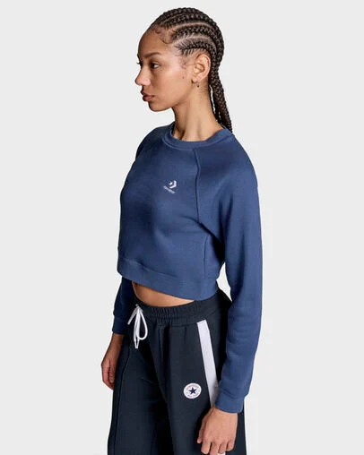 Star Chevron Cropped Crew Neck Navy