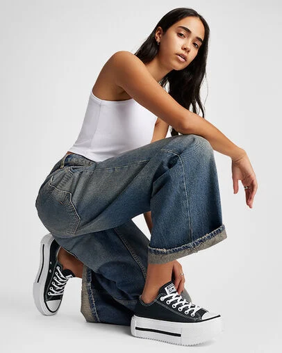 Chuck Taylor All Star Lift Double Stack Platform Canvas Black/White/Black, On Foot Shot 2