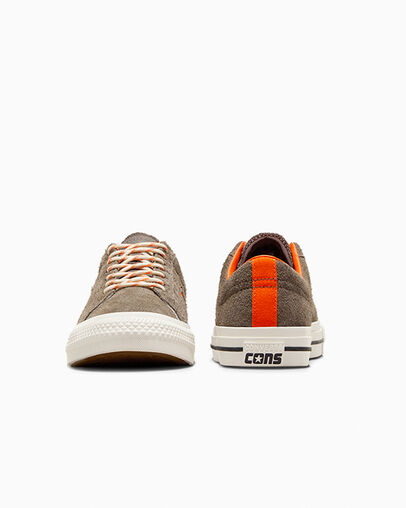 CONS One Star Pro Suede & Canvas Truffle/Converse Orange/Egret, Heel View
