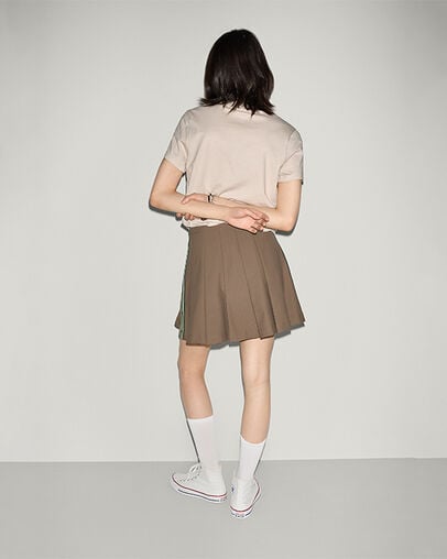Retro Track Relaxed Pleat Skirt Taupe