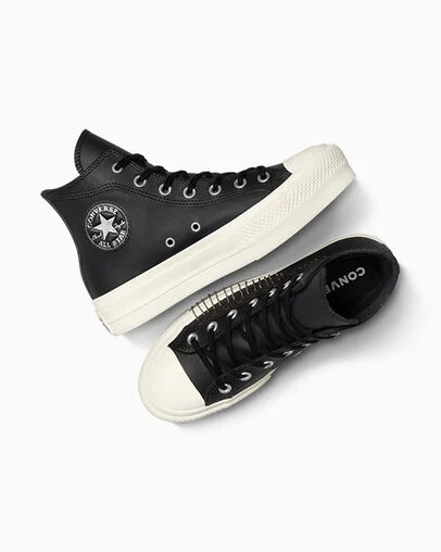 Chuck Taylor All Star Platform Western Glam Black/Egret/Silver, Angled View