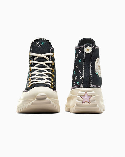 Run Star Hike Platform Crafted Stitching Black/Egret/Gold, Heel View