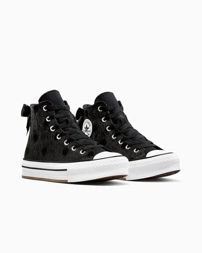 Chuck Taylor All Star Lift Platform Polka Dot & Bow Black/White/Black, Top and Side View