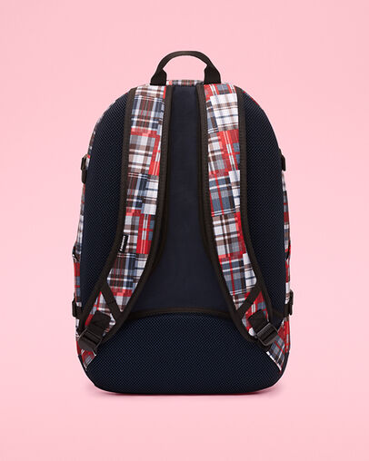 Patchwork Straight Edge Backpack Obsidian/Plaid, Back View