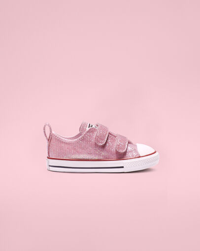 Chuck Taylor All Star Hook and Loop Sparkle Low Top Pink Foam/Enamel Red/White