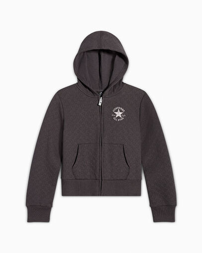 Pointelle Full Zip Hoodie Dark Matter, Front View