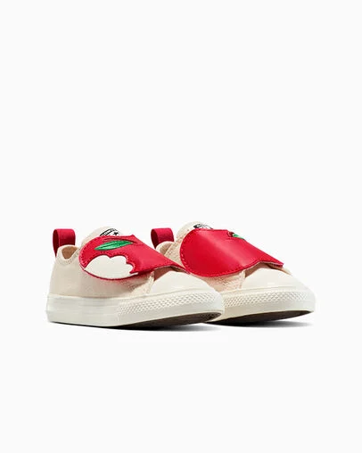 Chuck Taylor All Star One Strap Easy-On Apples Light Dune/Red/Egret, Top and Side View