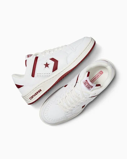 Converse Weapon Leather White/White/Park Red, Angled View