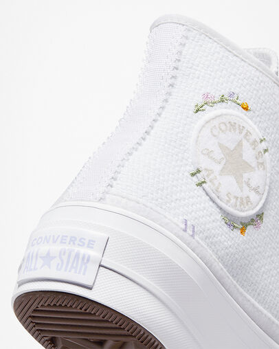 Chuck Taylor All Star Lift Platform Autumn Embroidery White/Moonstone Violet/Mouse, Detail Angle View