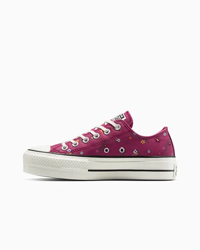 Chuck Taylor All Star Lift Platform Embroidered Floral Patchwork Sporty Berry/Vintage White, Inner Side View