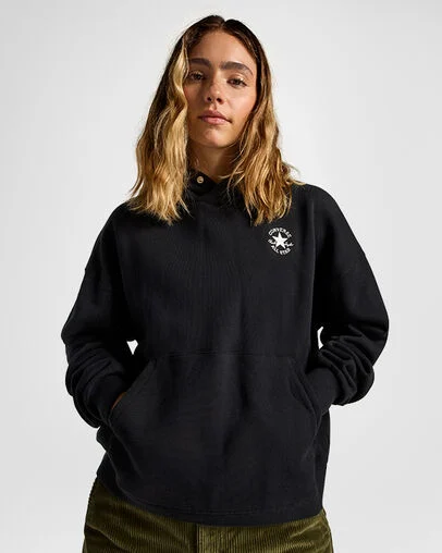 Polar Fleece Oversized Hoodie Converse Black, Front View