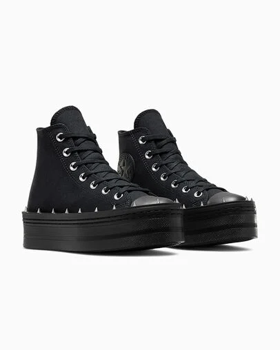 Chuck Taylor All Star Modern Lift Platform Studded Black/Black/Black, Top and Side View