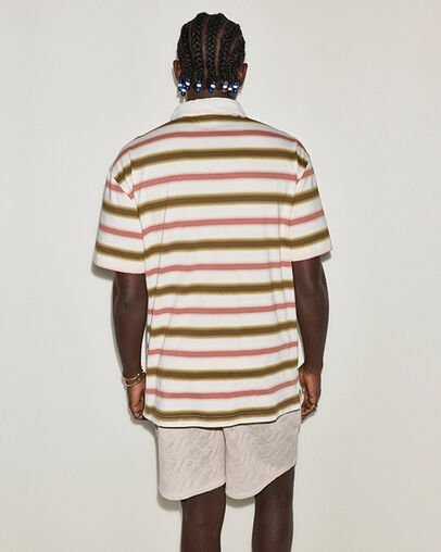 CONS Script Stripe Polo Shirt Burn Out Multi, Detail View