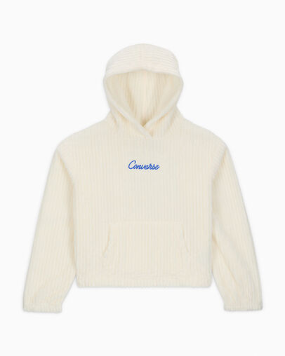 Ribbed Sherpa Fleece Hoodie Egret, Front View