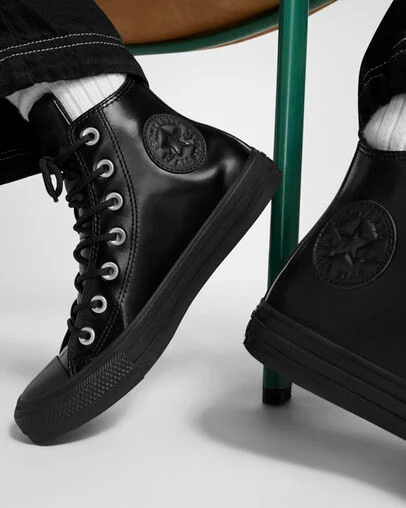 Chuck Taylor All Star Leather Black/Total Eclipse/Black, On Foot Shot 2