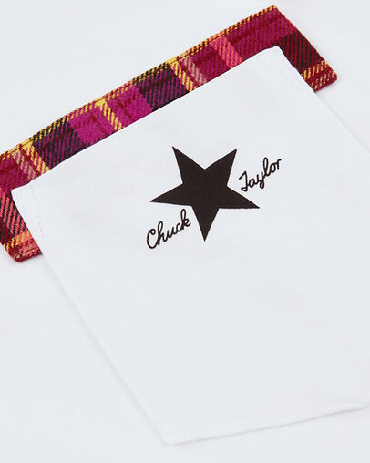 Plaid Pocket Relaxed Crew Neck Short Sleeve T-Shirt White, Full Body View