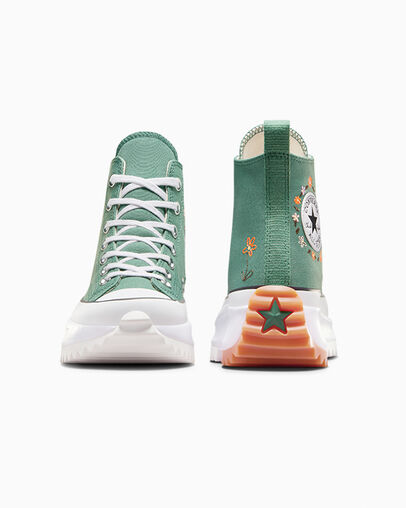 Run Star Hike Platform Little Flowers Admiral Elm Green/White/Gum, Heel View