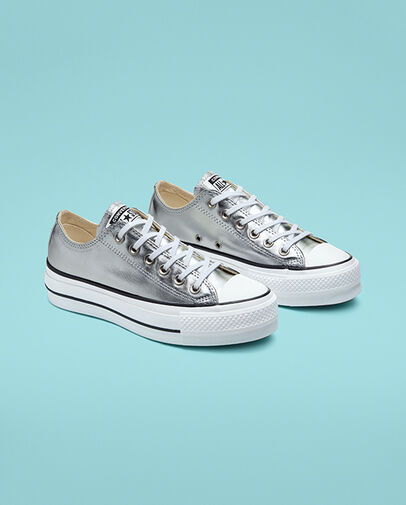 Metallic Canvas Platform Chuck Taylor All Star Silver/Black/White