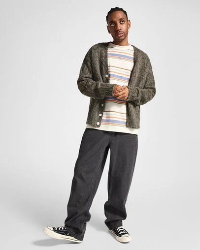 Open Hem Baggy Denim Pants Washed Black, Back View