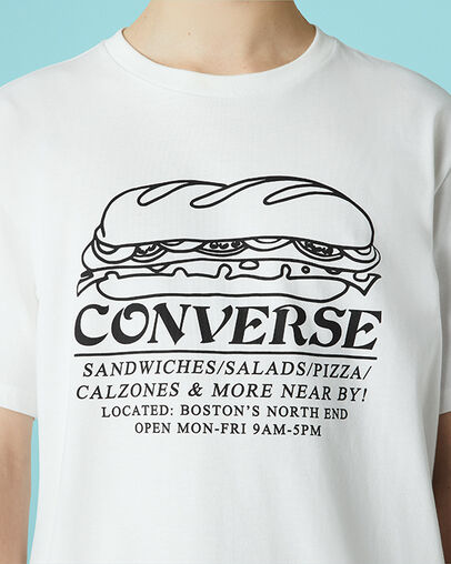 Sandwich Shop Crew Neck Short Sleeve T-Shirt White, Detail View