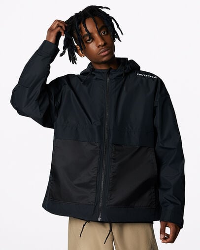 Convertible Polyester Down Jacket Converse Black, Front View