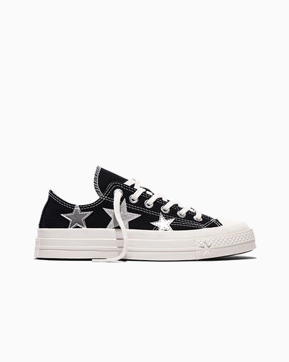 Chuck 70 X Silver Stars Black/Dull Silver/Egret, Outer Side View