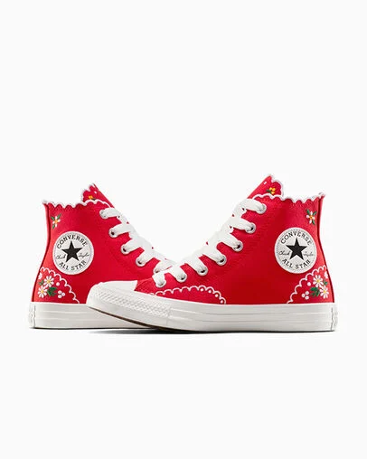 Chuck Taylor All Star Embroidered Flowers Red/Green/White, Detail Angle View