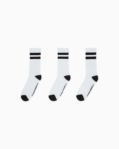 3-Pack Double Stripe Crew Socks White, Front View