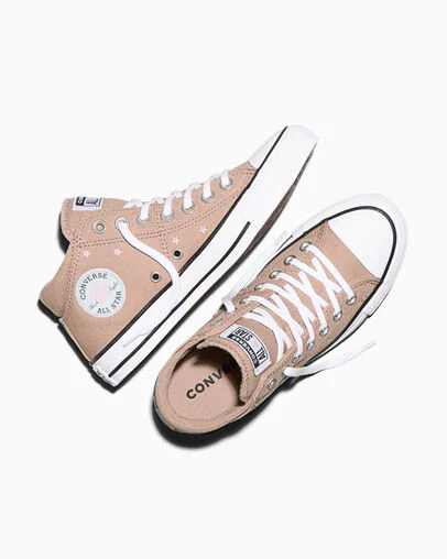 Chuck Taylor All Star Madison Embroidered Stars Dried Earth Brown/White/New Found Bloom Pink, Angled View