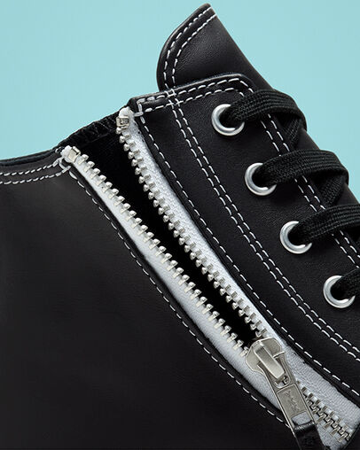 Leather Side Zip Jack Purcell Black/Black/White