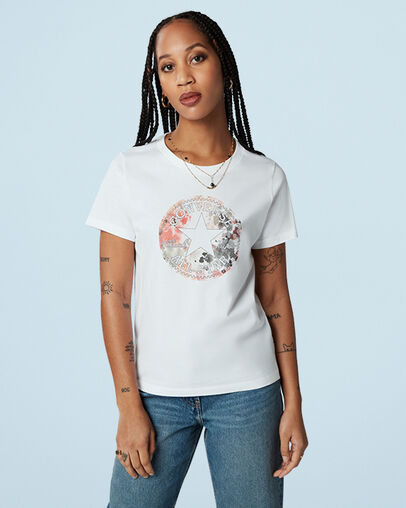 Festival Print Chuck Taylor Patch Short Sleeve T-Shirt White, Front View