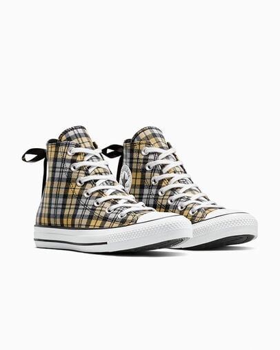 Chuck Taylor All Star Plaid Black/Yellow/White, Top and Side View