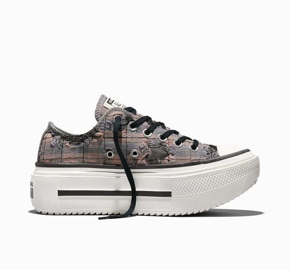 Chuck Taylor All Star Lift Double Stack Distressed Plaid and Lace Pavemint/Vintage White/Black