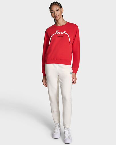 Love Lace Long Sleeve Crew Converse Red, Detail View