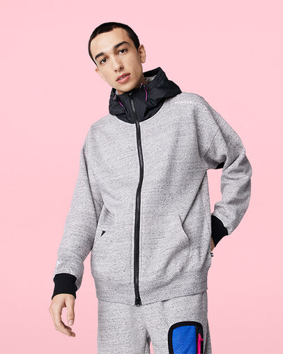 Mixed Media Full-Zip Hoodie Grey Marl