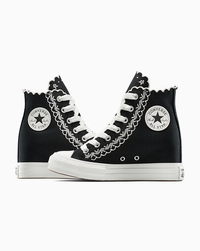Chuck Taylor All Star Wedge Platform Embroidered Flowers Black/Vintage White/Pale Petal, Detail Angle View
