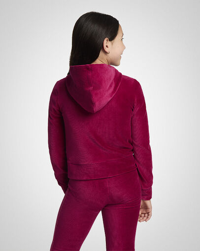 Ribbed Velour Full-Zip Hoodie Sporty Berry, Back View