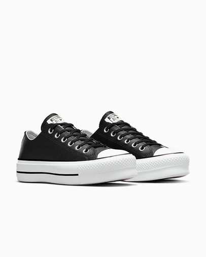 Chuck Taylor All Star Lift Platform Leather Black/Black/White, Top and Side View