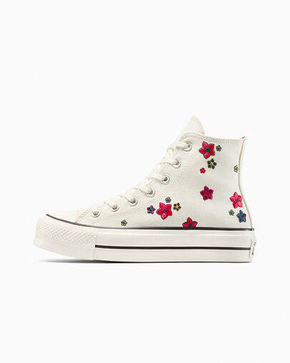 Chuck Taylor All Star Lift Platform Embroidered Flowers Egret/Red/Frozen Acai, Inner Side View
