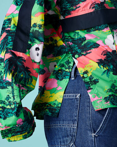 Printed Packable Hooded Anorak Acid Green Multi