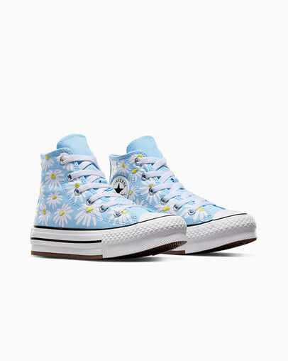 Chuck Taylor All Star Lift Platform Floral True Sky/Dandy Lion/White, Top and Side View
