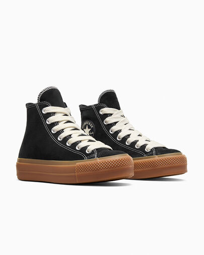 Chuck Taylor All Star Lift Platform Gum Sole Black/Gum Honey/Egret, Top and Side View