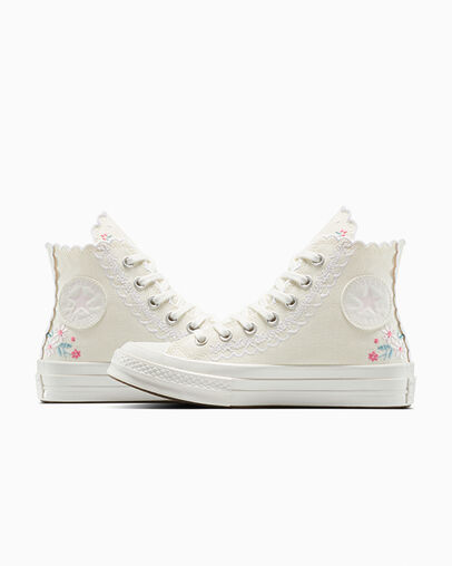 Chuck 70 Embroidered Egret/Watermelon Pink, Detail Angle View