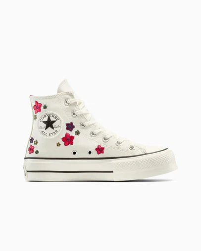 Chuck Taylor All Star Lift Platform Embroidered Flowers Egret/Red/Frozen Acai, Outer Side View