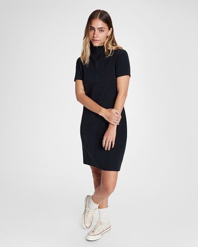 Half-Zip Mock Neck Short Sleeve Dress Converse Black, Full Body View