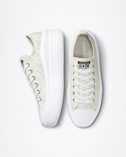Chuck Taylor All Star Move Platform Tonal Floral White/Mouse/White, Top and Side View