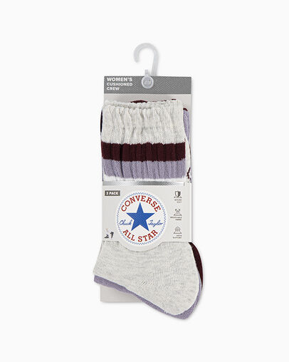 3-Pack Striped Wavy Micro Crew Socks Deep Bordeaux, Back View