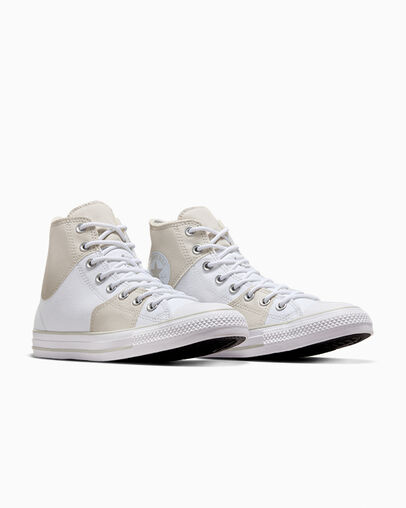 Chuck Taylor All Star Court White/White/Fossilized, Top and Side View